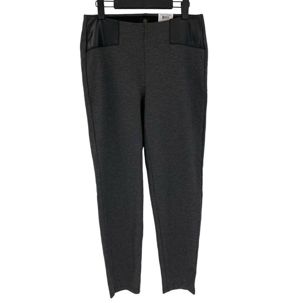 JM Collection Plus Faux Leather Comfort Waistband Straight Ponte Pant 0X Gray